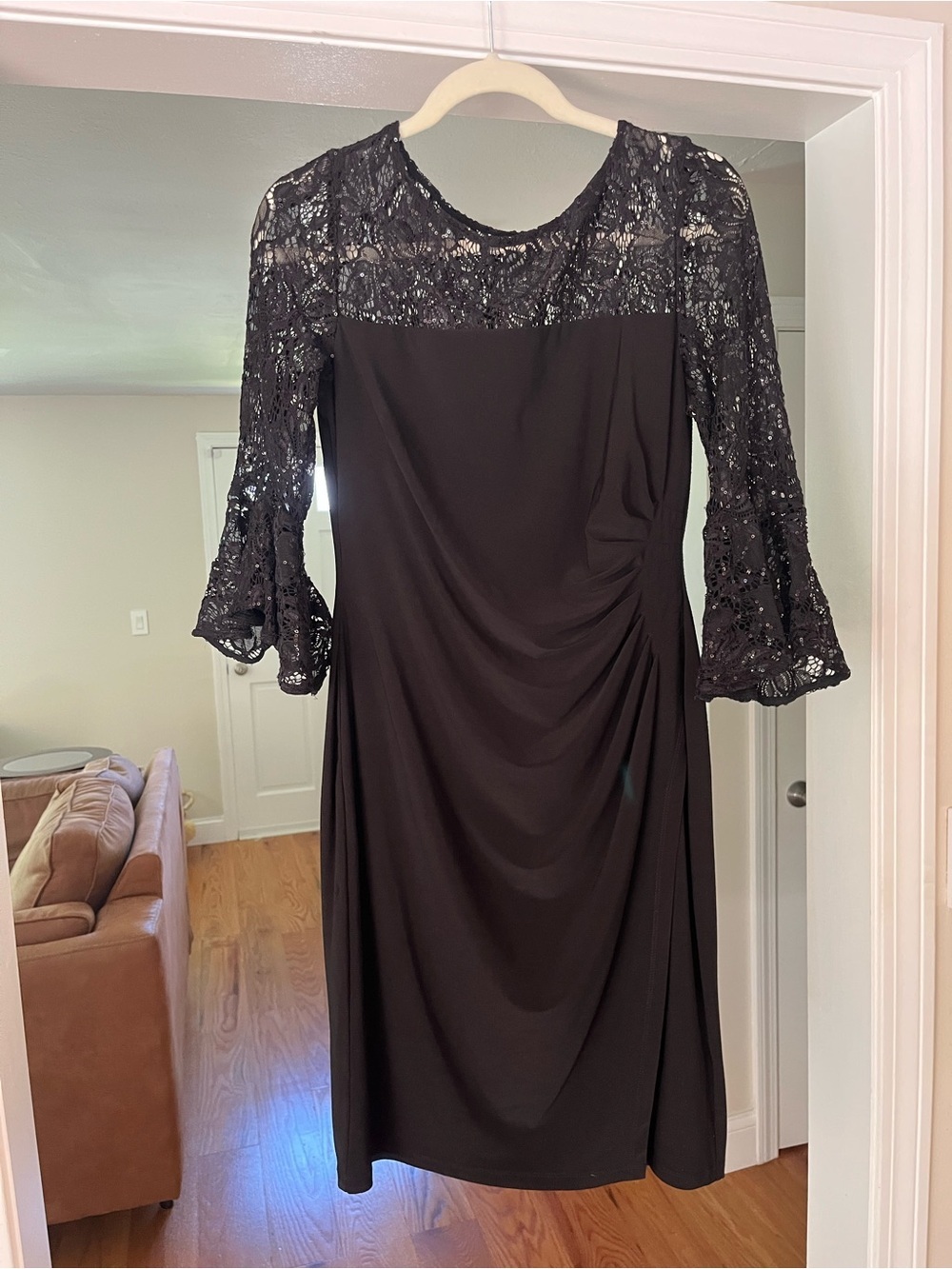 RALPH LAUREN Black Lace Sequin Evening Dress, Size 8, Cocktail Wedding Guest